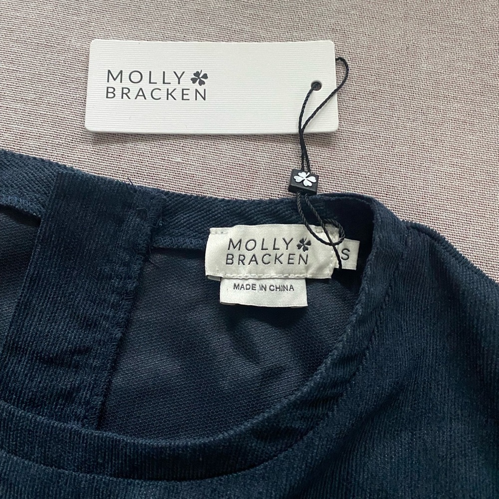 Molly Bracken NWT navy corduroy puff sleeve boho casual dress size S - Picture 11 of 12